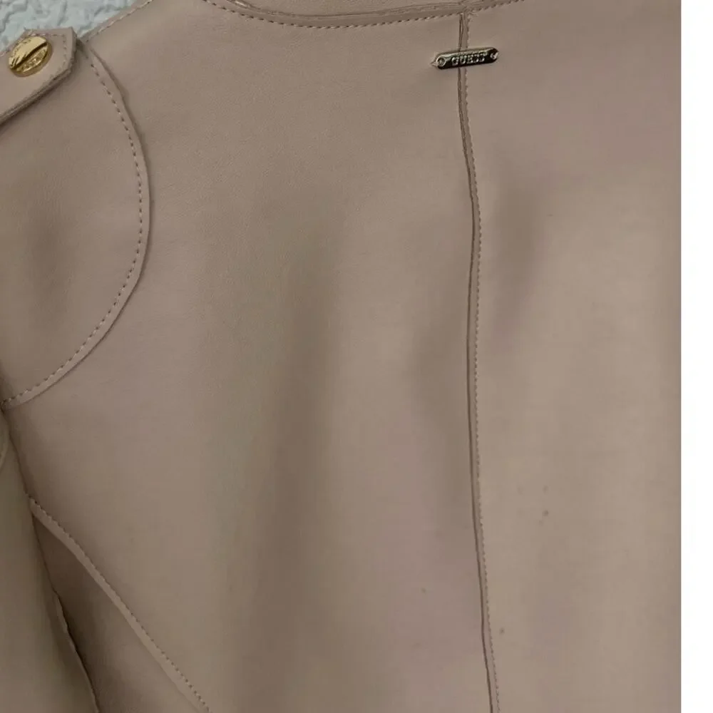 Guess Cream Tan Vegan Leather Biker Jacket – Size Medium w Flaws - Picture 10 of 14